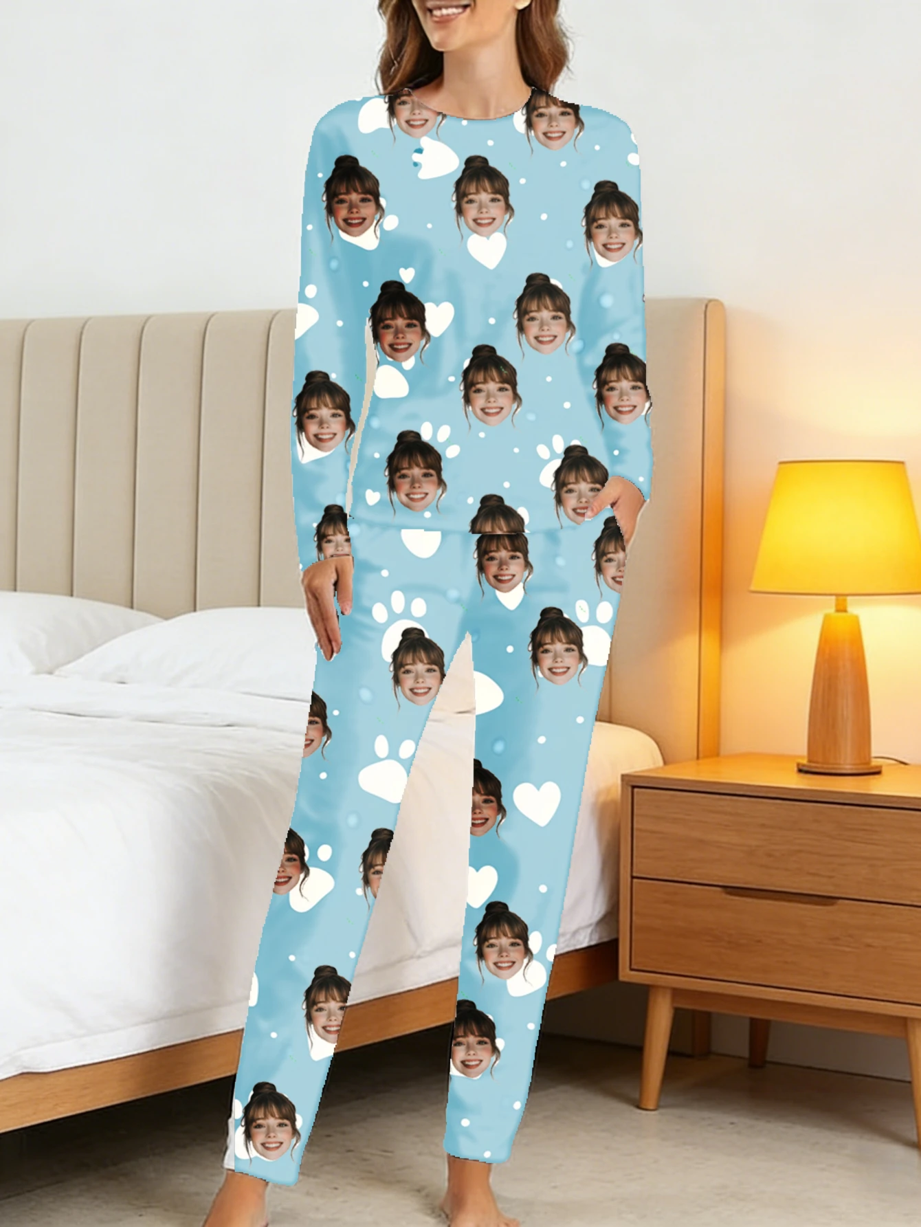 

Custom Face Heart Pajama Set Pajamas Set Personalized Photo Sleepwear Party Christmas