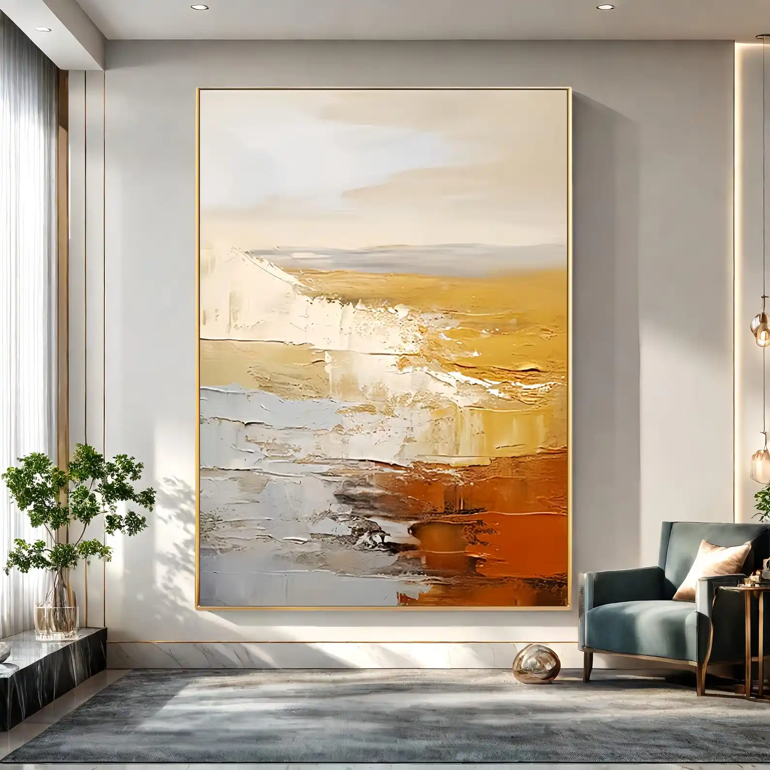 Mhemyo Desert Horizon Original Abstract Hand Painted Golden Hour Oil Painting Modern Layered Paint Modern Wall Art Living Decor