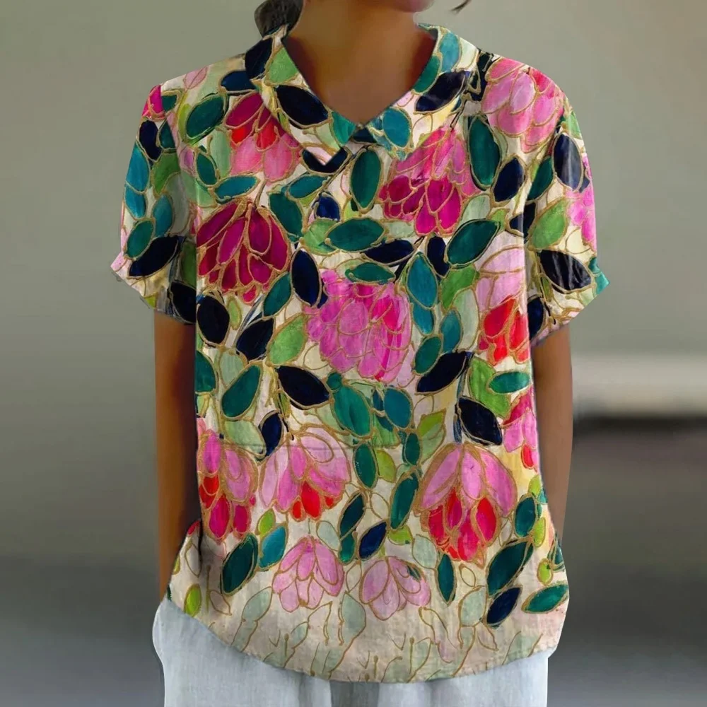 Новая летняя женская модная футболка в стиле ретро с 3d принтом, футболка с пышными рукавами, рубашки с воротником Питера Пэна, женские блузки, предложения