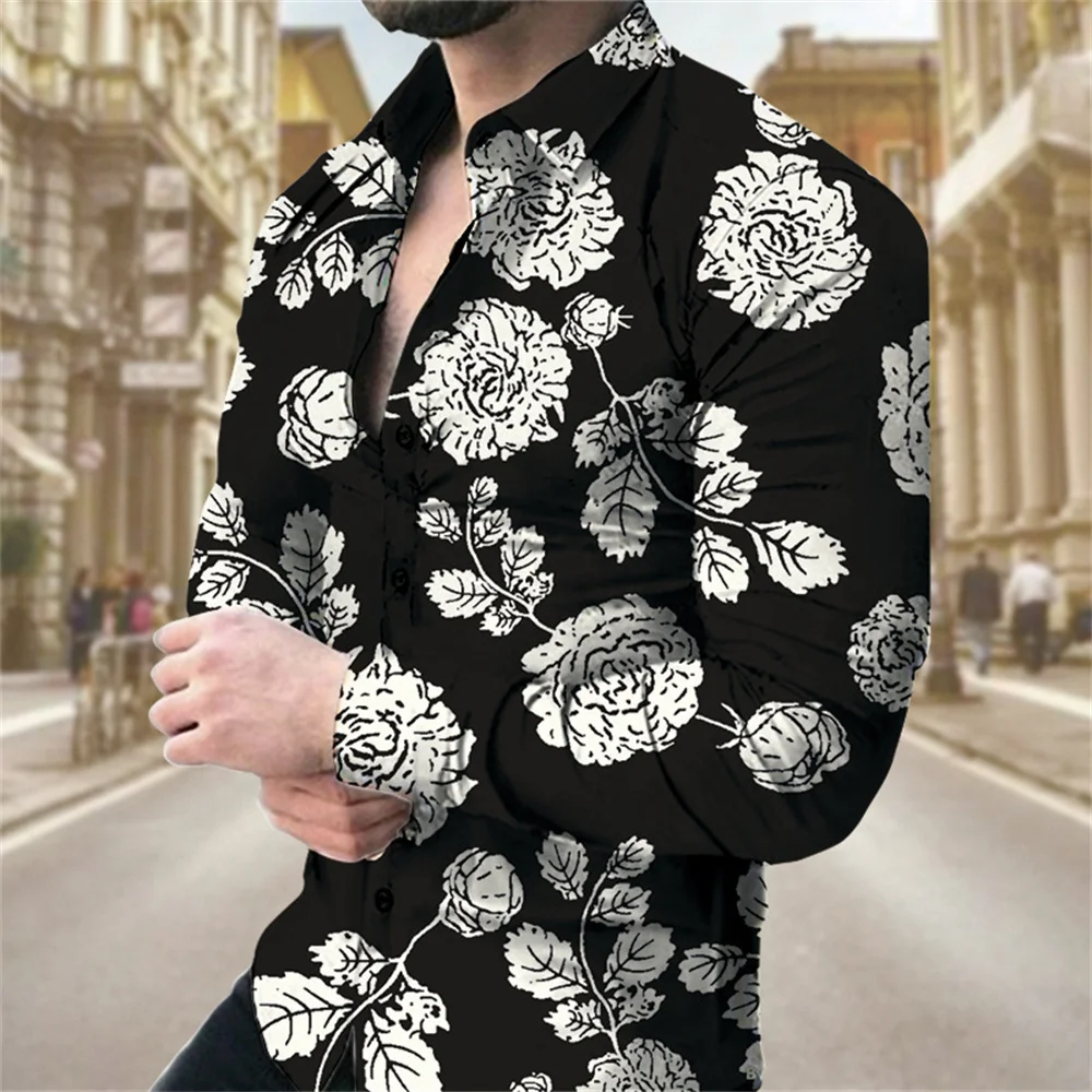 Fashion 3d Print Floral Shirts For Men Printed Lapel Long Sleeved Shirts Cool Graphs Street Vintage Casual Men y2k Clothes Tops