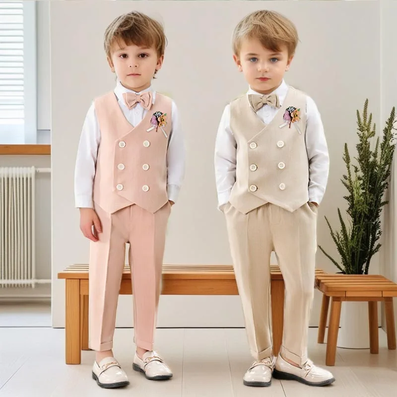 

Suit for Boys Spring New Gentleman Vest Blazer Set Flower Child Wedding Photography Costume Kids Chorus Performance Outfits 8 Y