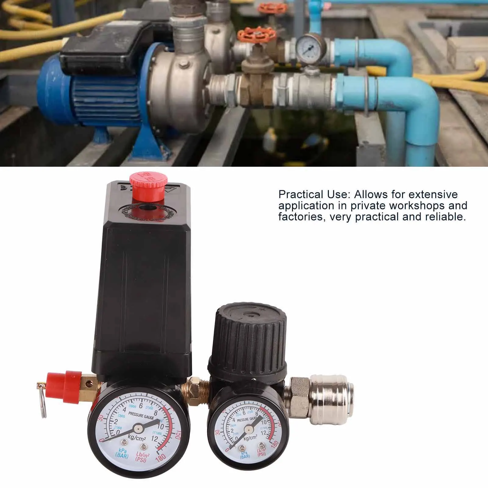 ضاغط الهواء صمام مفتاح الضغط 1/4in 4 ثقوب تحكم منظم صمام التحكم في الضغط التبديل 90 ‐ 120PSI 220 فولت #6