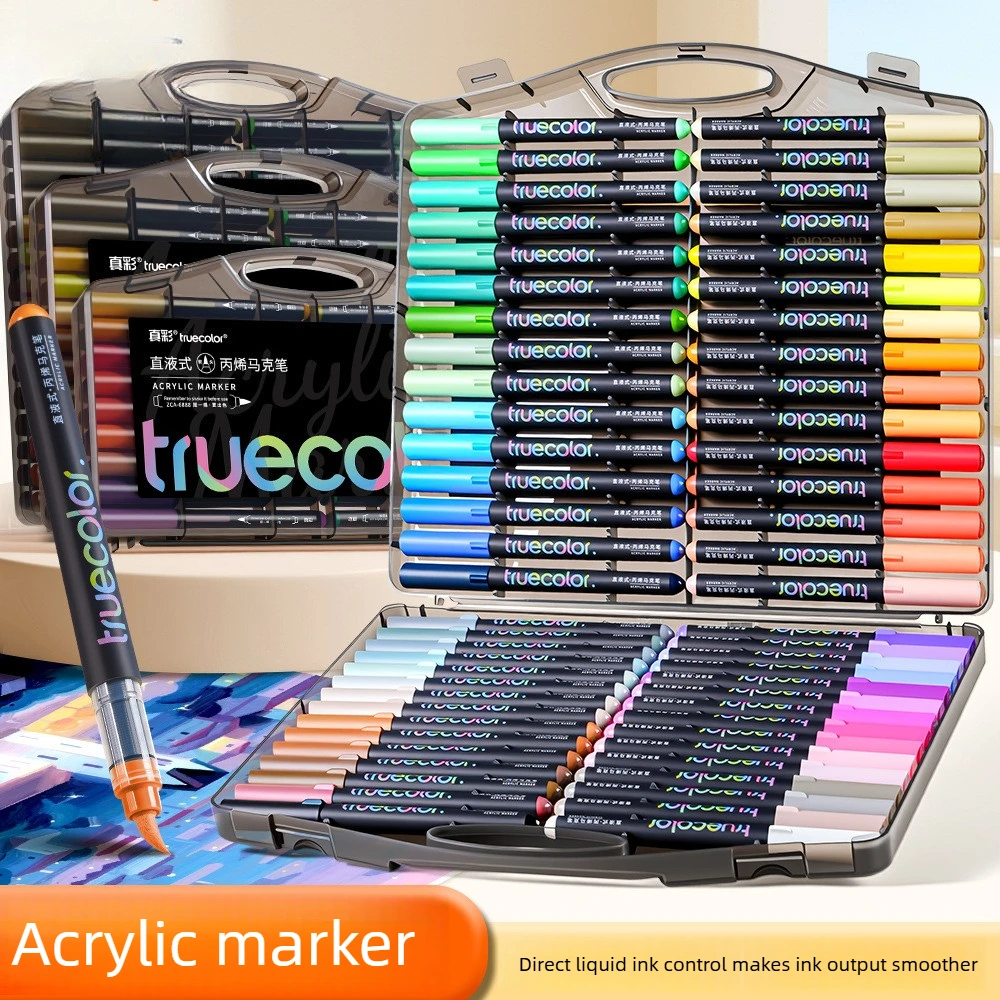 

60-цветный набор акриловых маркеров с чехлом, прямые чернила, нетоксичные, без запаха, для креативного дизайна на стеклянном холсте, камнях и карточках