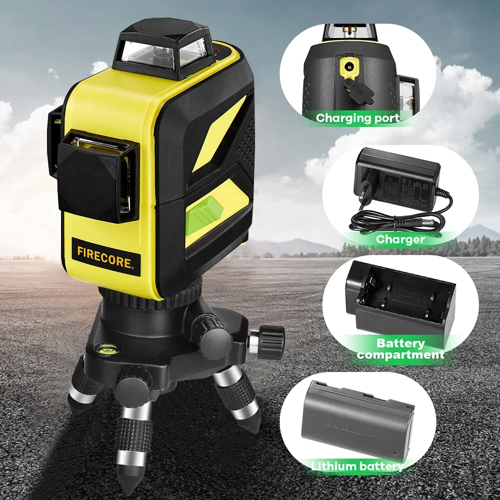 FIRECORE 3D Green Laser Level 360 12Lines Лазерный Уровень Self-Leveling Nivel láser Lines With Purple Coating(F93T-XG)