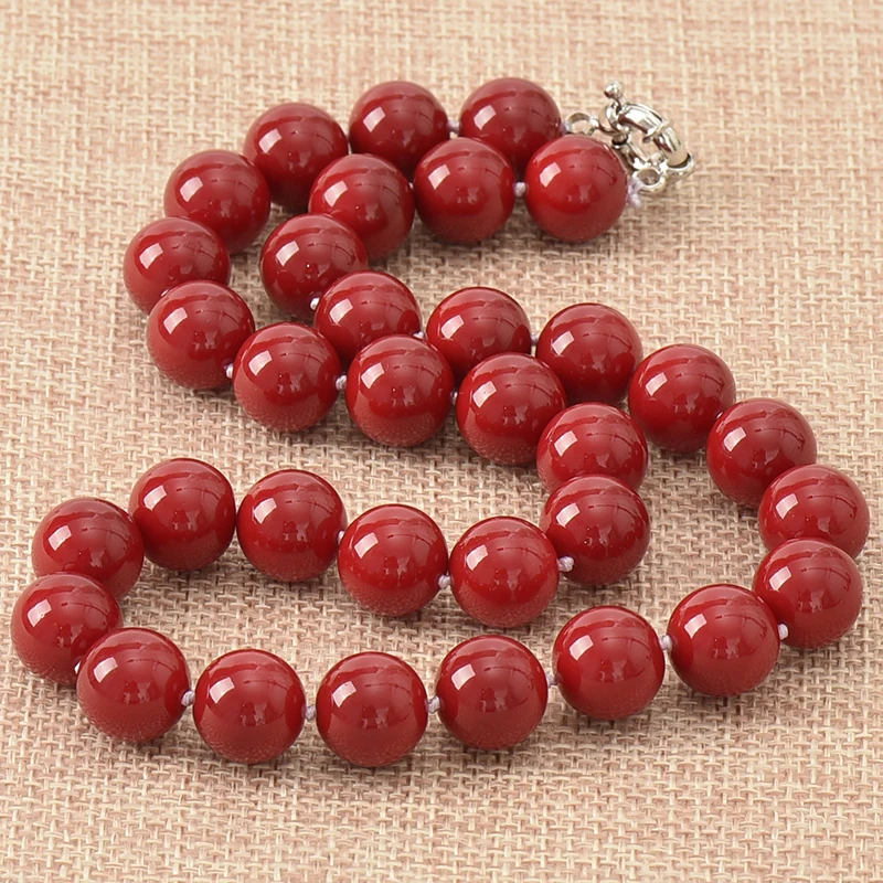 Hot models Fashion Statement Women Glass  Artificial Coral Red Stone 10mm Beads Necklace Chain Choker Clavicle Jewelry 18inch