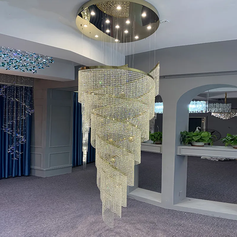 

Большая спиральная хрустальная люстра, современный светодиодный светильник для лестницы, прихожей, холла, роскошного дома, офиса, декоративное освещение