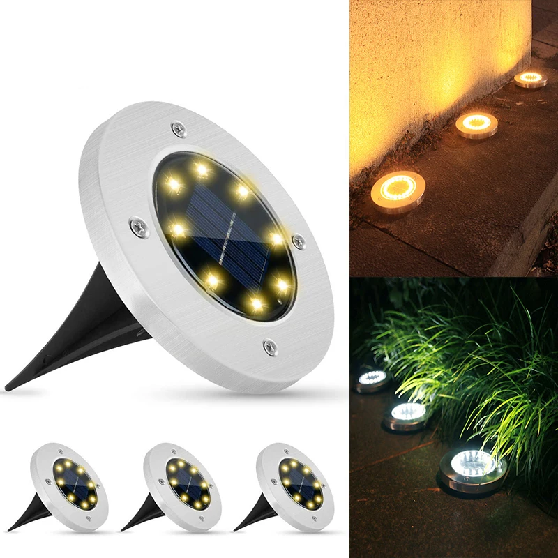 Luz de disco de energía Solar para exteriores, luces de disco de Patio, iluminación de paisaje en el suelo, decoración de jardín, 8/20led