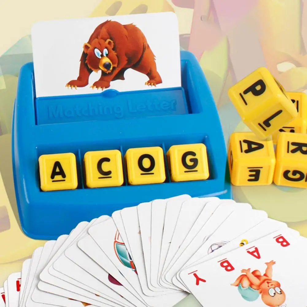 Jouet d'orthographe des mots pour enfants, jeu de correspondance de l'alphabet pour les tout-petits, ensemble de blocs de 30 cartes et de 8 lettres, jouet d'apprentissage précoce pour garçons