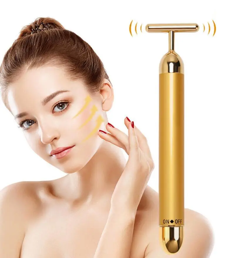 

Slimming Face care 24k Gold Thin Face Artifact Facial Wrinkle Lift Bar Vibration Beauty Equipment Facial Roller Massager