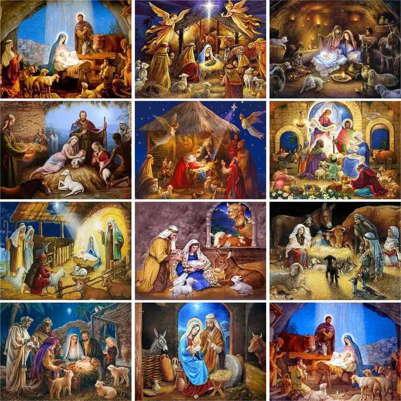 

GATYZTORY 60X75cm Oil Painting By Numbers Our Lady And Jesus DIY Paint By Numbers On Canvas Home Decor Frameless Digital Paintin