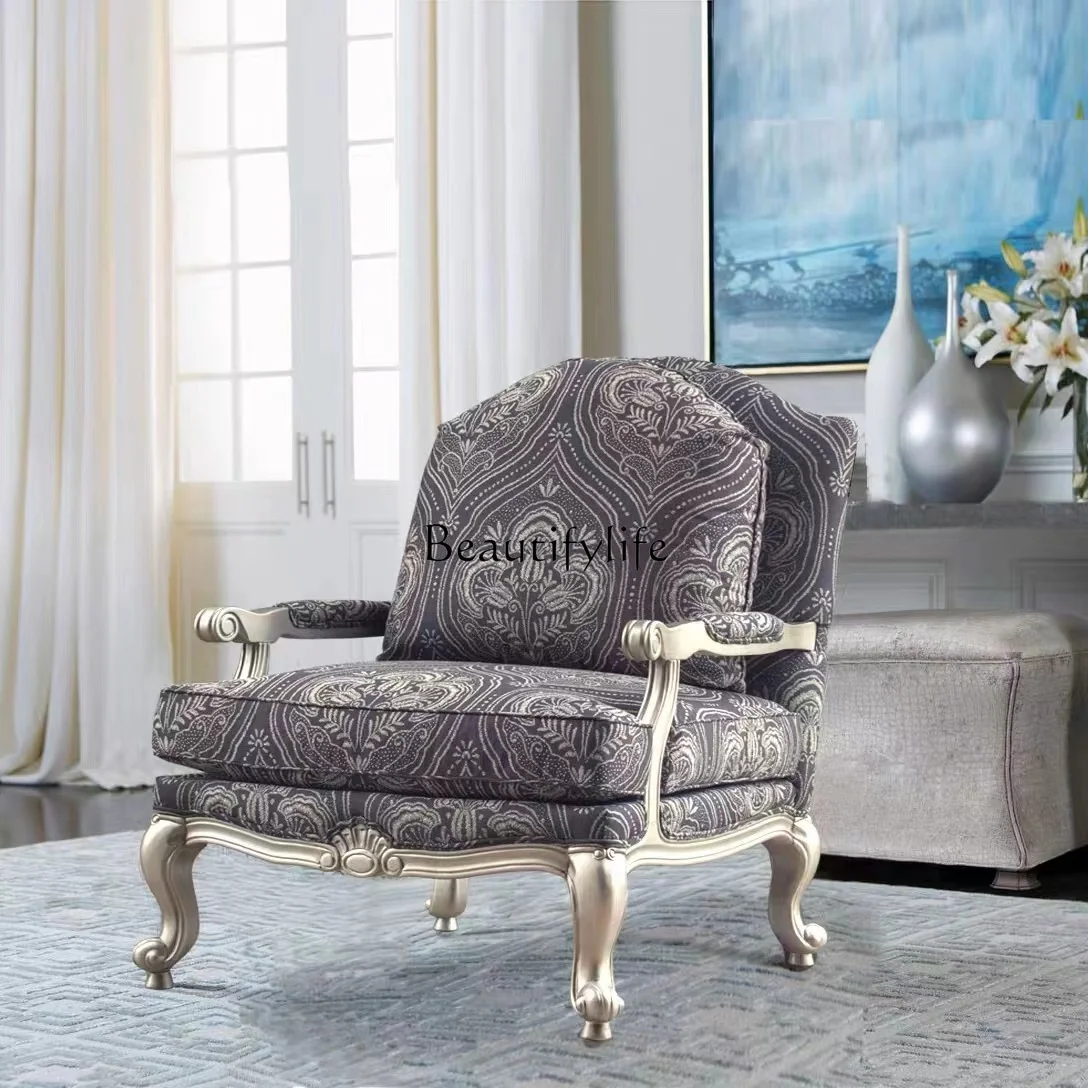 

American solid wood sofa high back tiger chair French living room fabric leisure