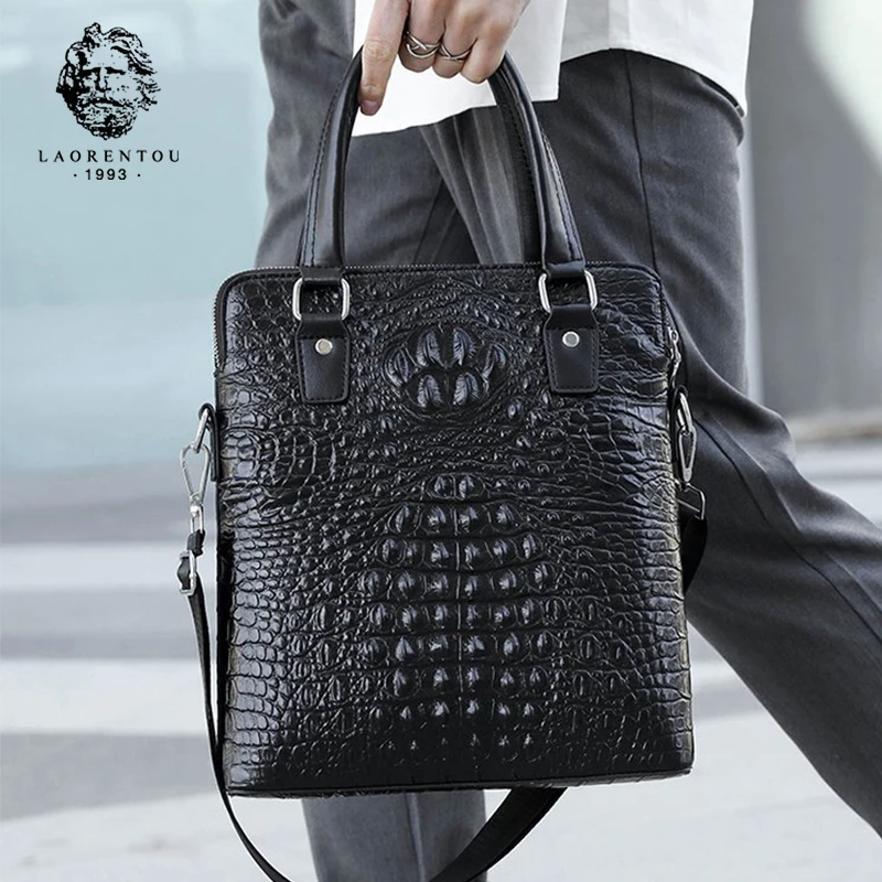 LAORENTOU Мужская деловая сумка из натуральной кожи аллигатора, модная сумка через плечо 2025 года, дорожный подарок для мужа и отца