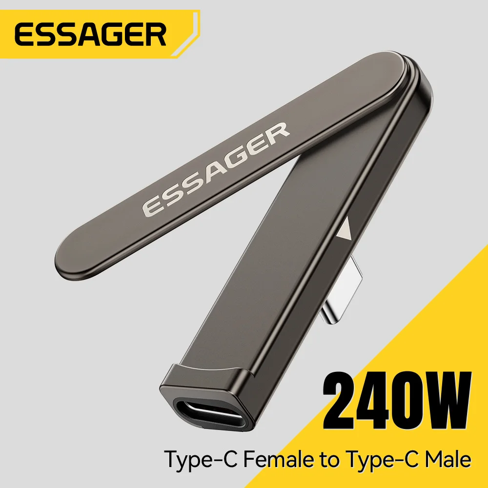 Essager 240W Type-C Female  to Male Adapter with Phone Stand PD Fast Charging Adapter for iPhone Samsung Foldable Elbow Bracket