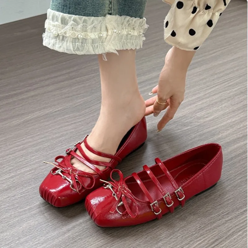

New Womens Mary Jane Shoes Exquisite Square Head Casual Shoes for Woman Fashion Ballet Flat Shoe Designer Shoes Zapatos De Mujer