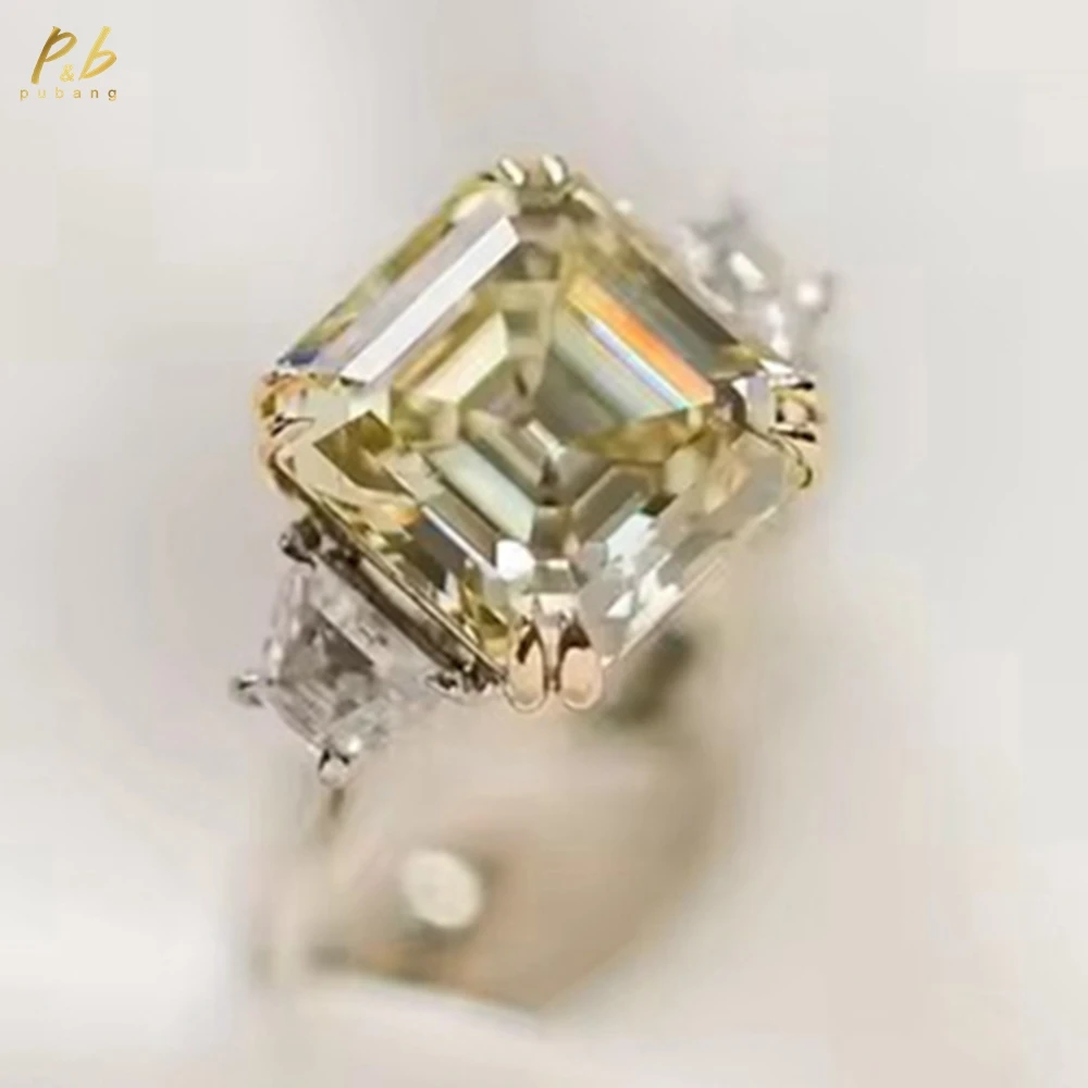 

PuBang сверкающее женское кольцо 3EX VVS1 с желтыми муассанитами и драгоценными камнями, 7 карат, белое золото 9 карат, 18 карат, двухцветные украшения для свадебной вечеринки