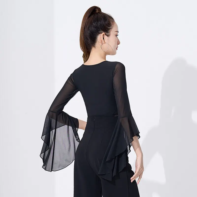 Danstraining Kleding Tops Nieuwe Vorm Training Rode Uitlopende Mouwen Moderne Dans Latin Dance Dress Tops