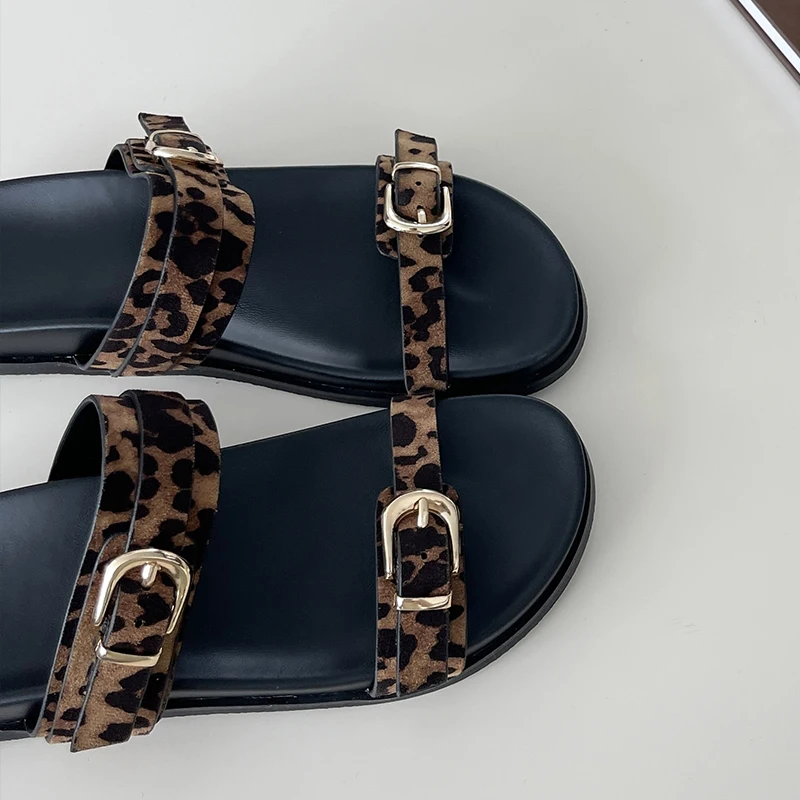 Footwear Women Slippers Shallow Leopard Flip Flops Slippers Shoes Summer Outside Beach Square Toe Female Shoes For Ladies Slides