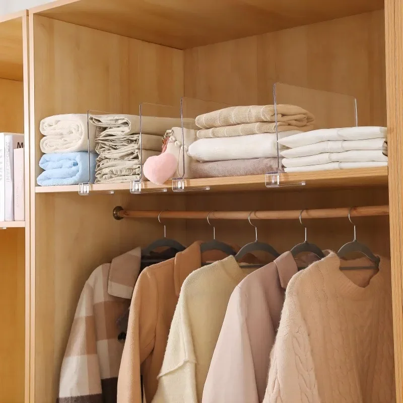 2PCS Clear Acrylic Closet Shelf Bookcase Divider Home Use Wardrobe Shelf Bookcase Divider Baffle Commodity Storage Organizer