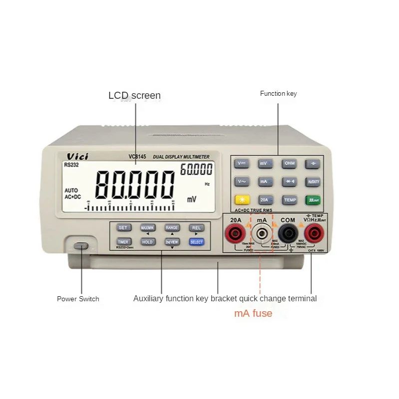 VC8145 Desktop Digital Multimeter High Accuracy Dual Display Multimeter Autoranging Digital Bench Top Multimeter 110V-220V CE