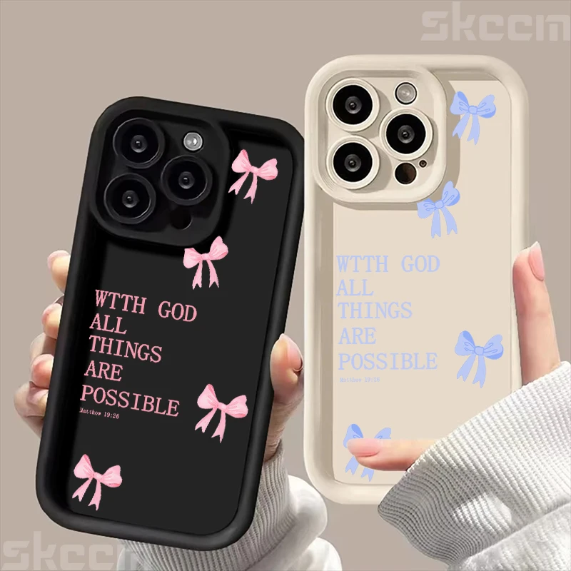 Casing Ponsel Lunak Slogan Busur Feminin Merah Muda untuk iPhone 16 15 14 Pro Max 11 12 13 Pro XS XR X 8 7 Plus 16E SE3 Sampul Matte Silikon