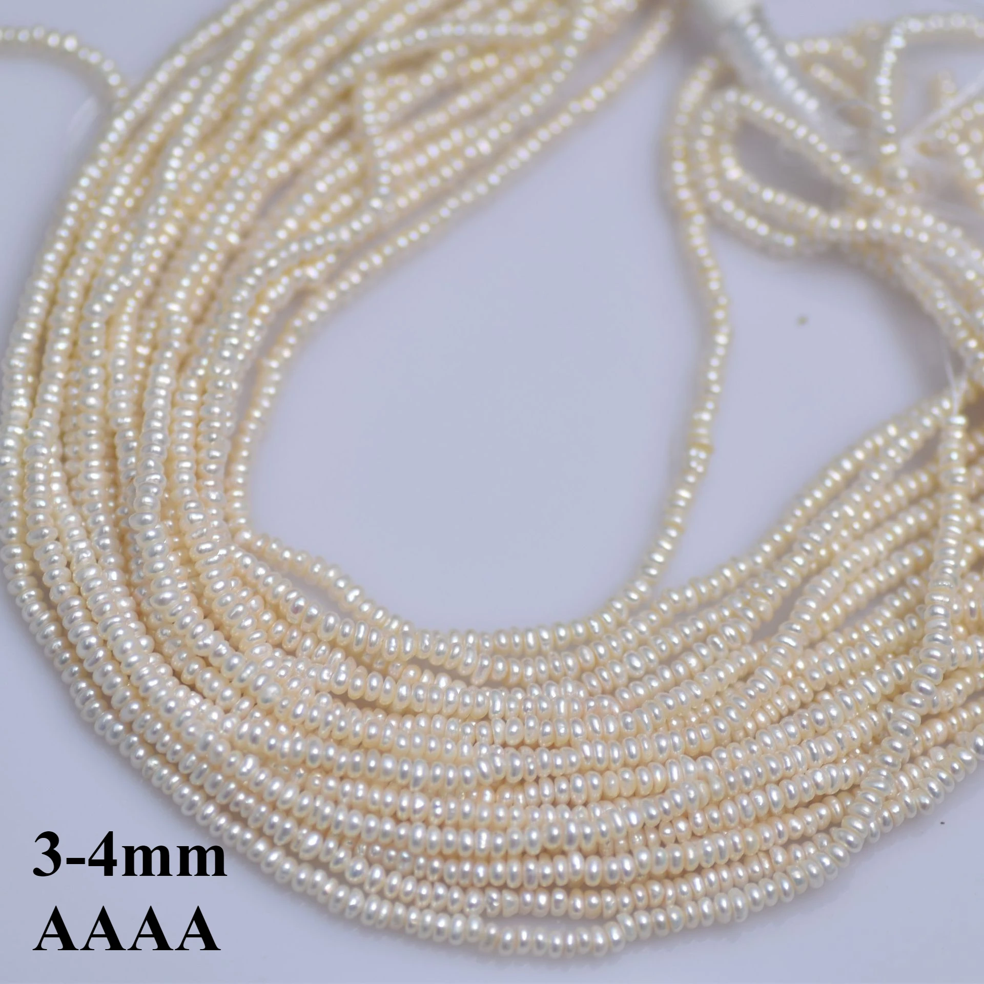 

3-4mm4A Small Creamy Pearlescent Nacreous Natural Freshwater Flat Pearl Fine Bead Jewelry Make DIY Necklace Bracelet Accessories