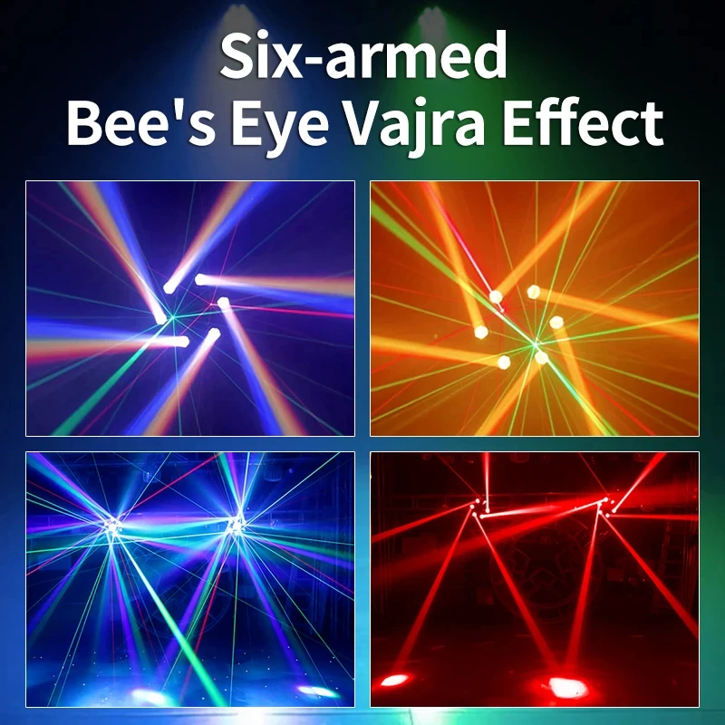 6-Armed Bee Eyes Stage Light 540-Degree Angle Moving Head Disco Lights Stage Lighting Laser DJ Effect Party Nightclub Decoration