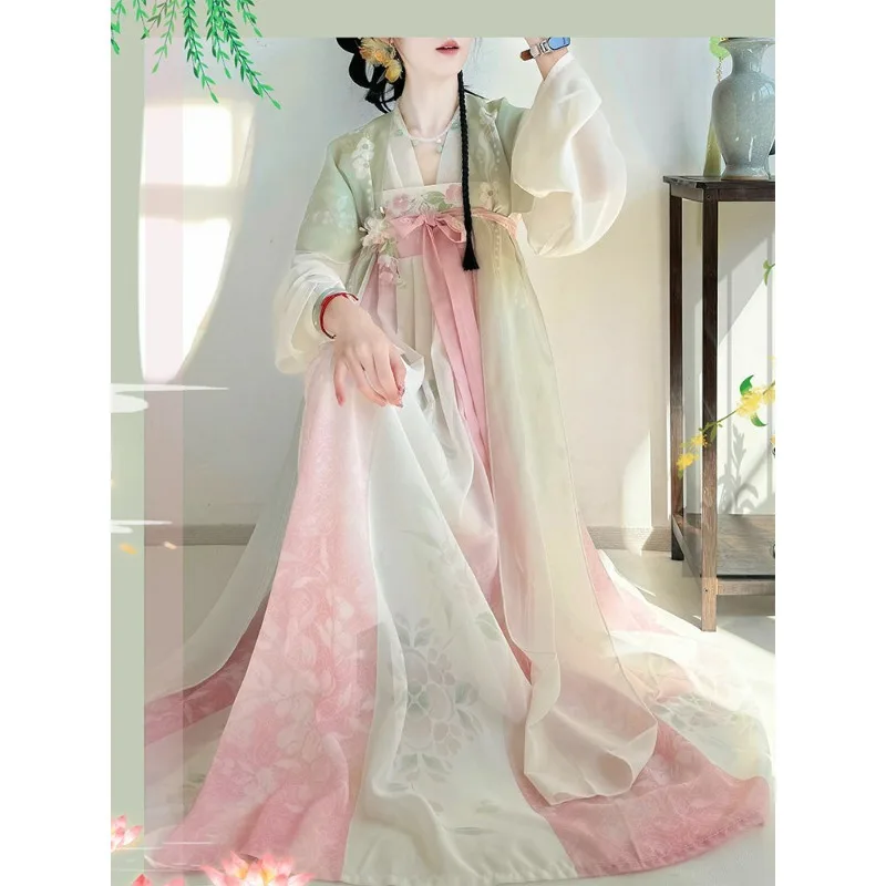 Improved Tang Style Chest-high Hanfu Maxi Dress Breathable Fabric Casual Ancient Costume For All Seasons