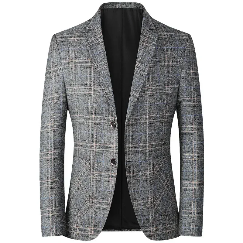 Spring Autumn Men's Plaid Blazers Jacket Fashion Business Casual Suits Coats High Quality Male Handsome Slim Blazers Coats 4XL