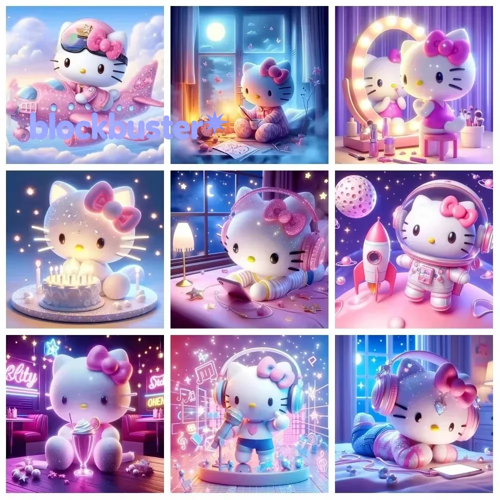 Mosaico de Diamantes Sanrio Hello Kitty, Pintura de Imagen de Dibujos Animados, Decoración sin Marco