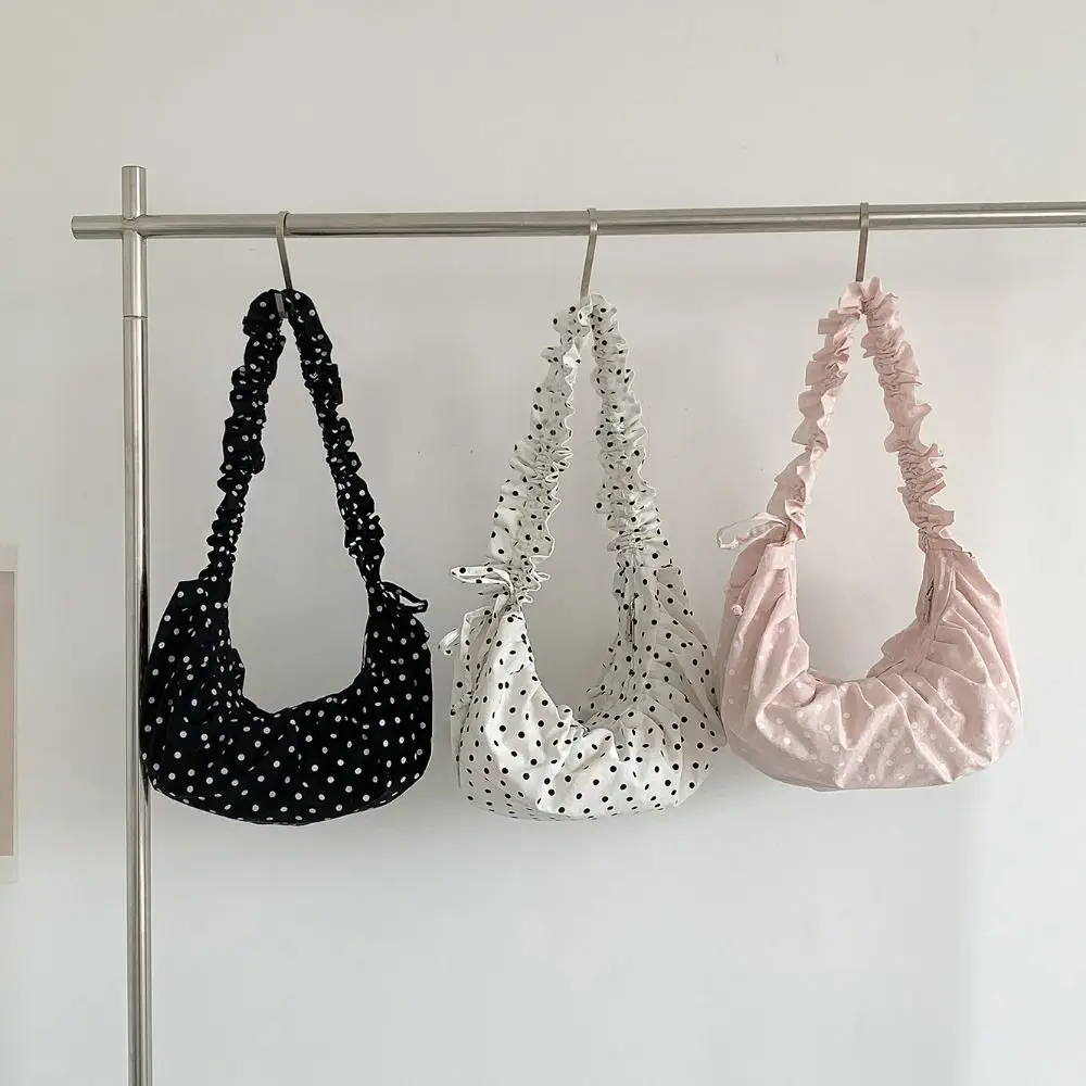 

Korean Style Drawstring Shoulder Bag Lightweight Ballet Style Lace Crossbody Bag Dumpling Bag Large Capacity