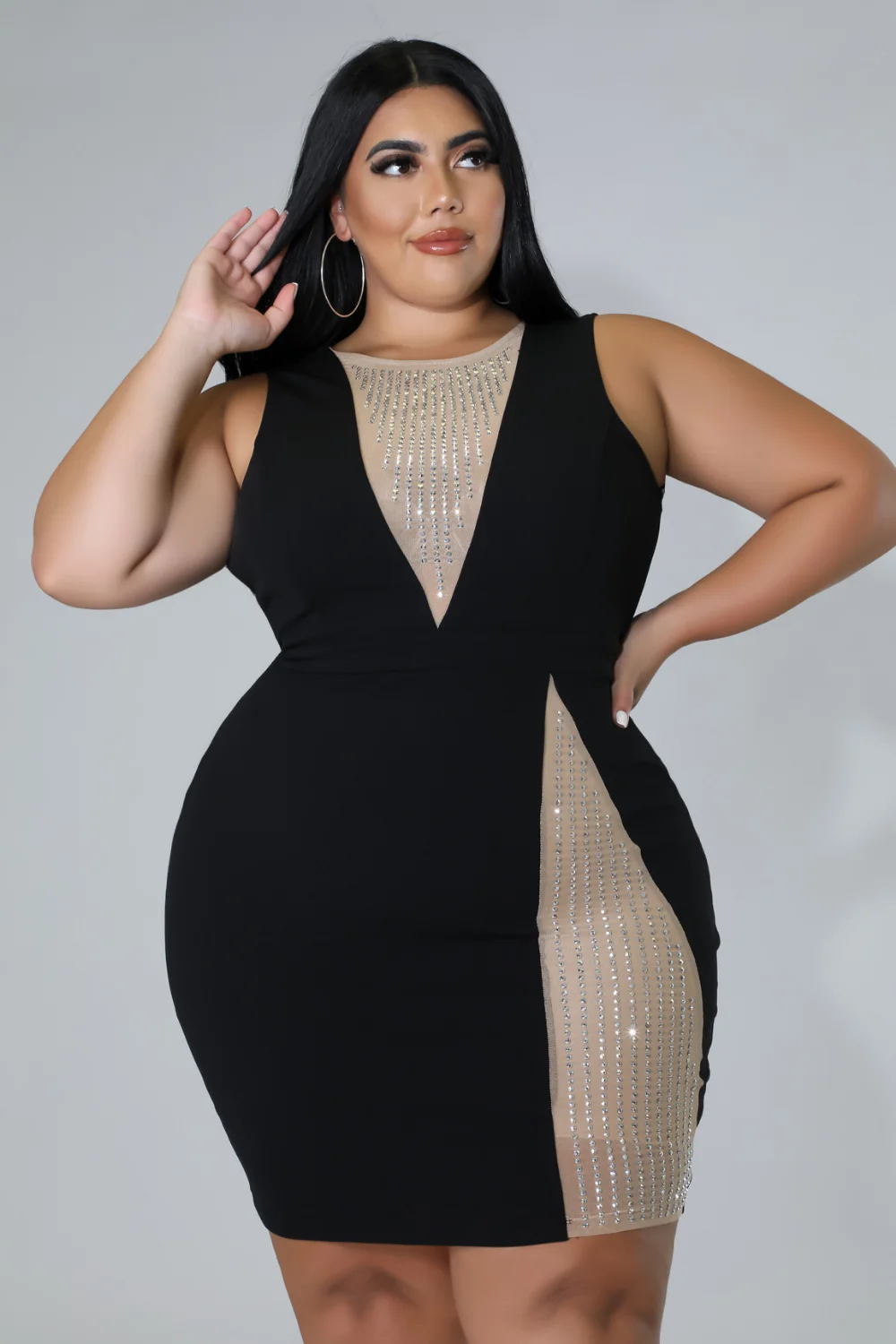 Plus Size Dresses Sexy Mesh Patchwork Diamonds Bodycon Mini Dress XL-5XL  Sleeveless Elegant Luxury Vestidos Club Party Robes