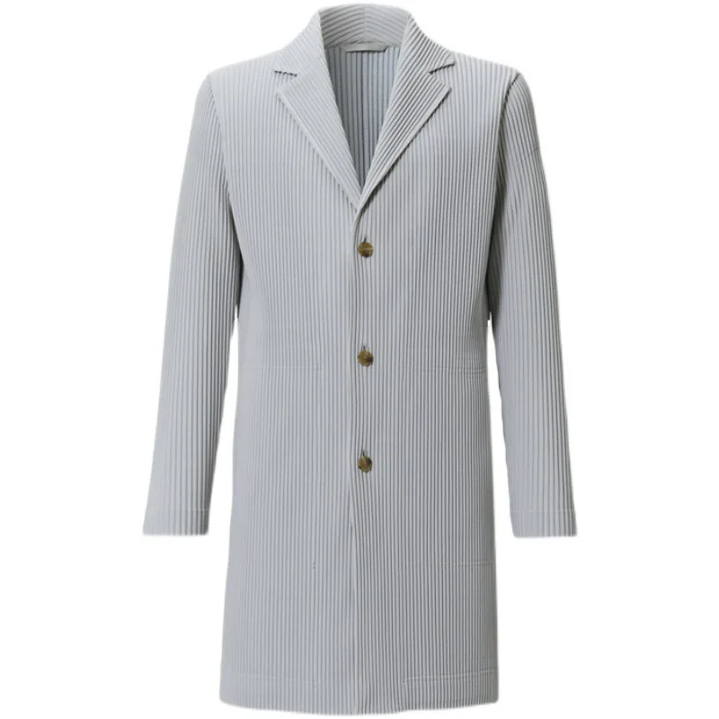 Miyake Pleated Casual Suit 2025 Spring and Fall New Casual Draping Sense Long Section Solid Suit Windbreaker Jacket Men Tide