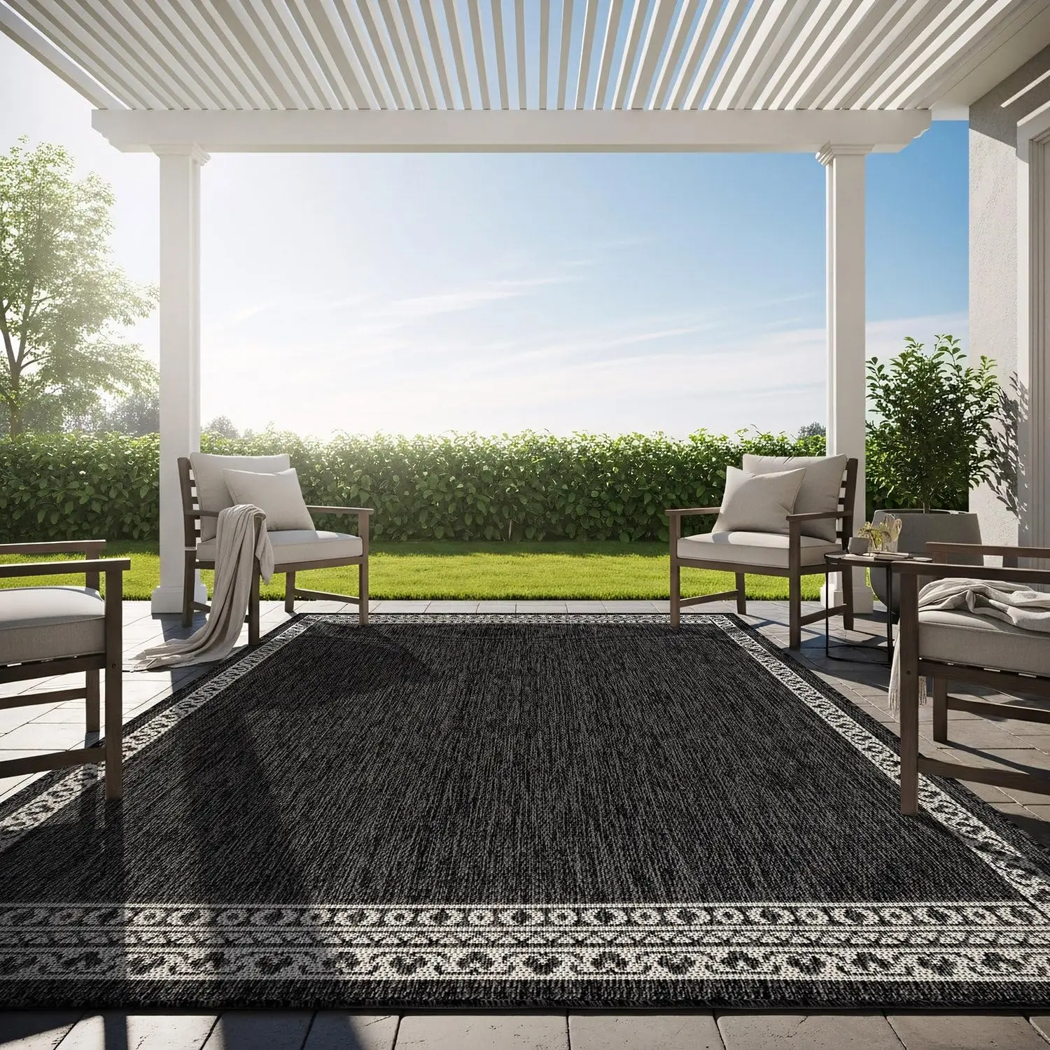 

Washable Outdoor Rug 6x9 Modern Area Rugs Outdoor Carpets Bordered Pattern Non Shedding Waterproof Easy Clean Patio Deck Porc