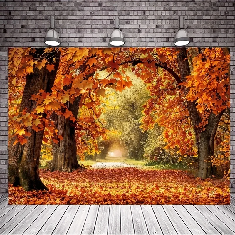 Autumn Forest Path Tapestry Golden Leaves Trees Sunlight Nature Wall Hanging Art Cozy Home Decor Seasonal Change Scenery HD