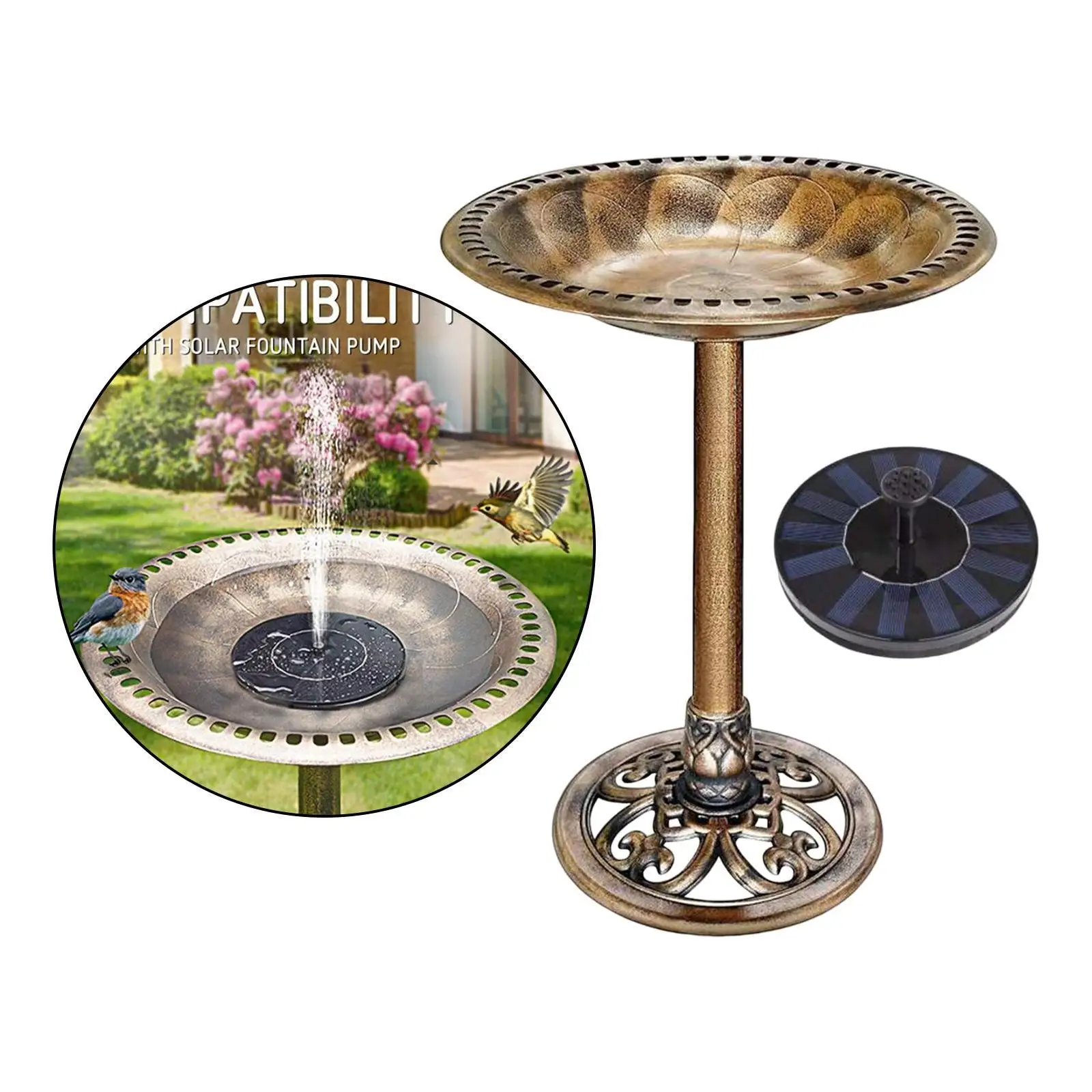 Garden Bird Bath Decoration Balcony Solar Powered water Fountain Aureate