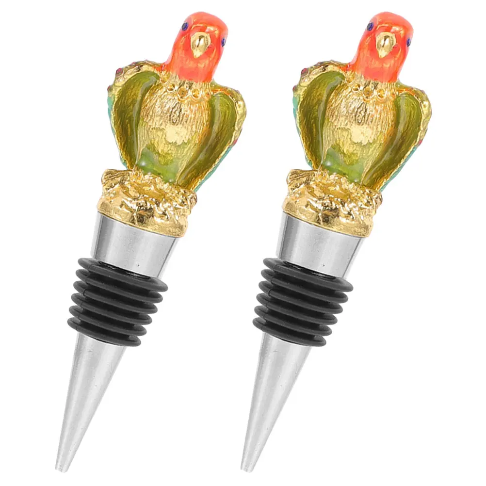 

2Pcs Decorative Parrot Enamel Wine Stoppers Reusable Bottle Sealers for Wine Preservation Home Bar Party Accessories