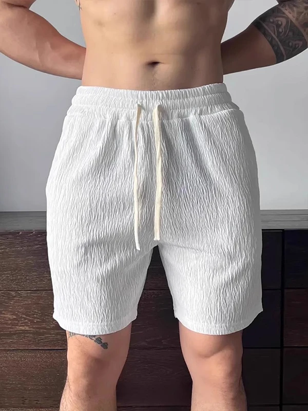 

White Texture Folded Men's ort Pants Summer Qui Dry Fitn Running Sports Casual Five-Quarter Length Youth Faion
