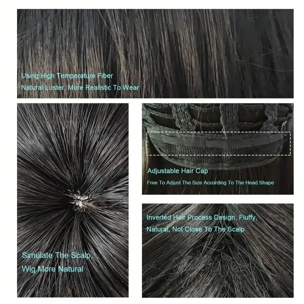 شعر مستعار أسود قصير مستقيم مقاوم للحرارة مع ألياف صناعية للنساء من أجل لوليتا كوسبلاي الهالوين وعيد الميلاد كاجوال جلام #6