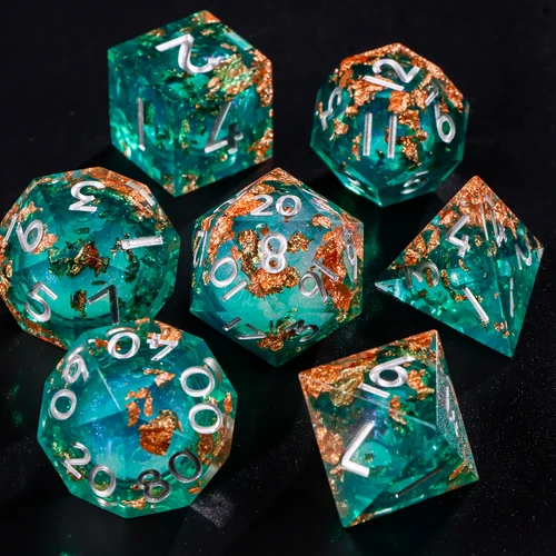 Imagen 1 del producto Juego de dados de núcleo líquido de resina, dados poliédricos de 7 piezas para juegos de rol DND, incluidos D20 D12 D10 D8 D6 D4, regalo coleccionable colorido