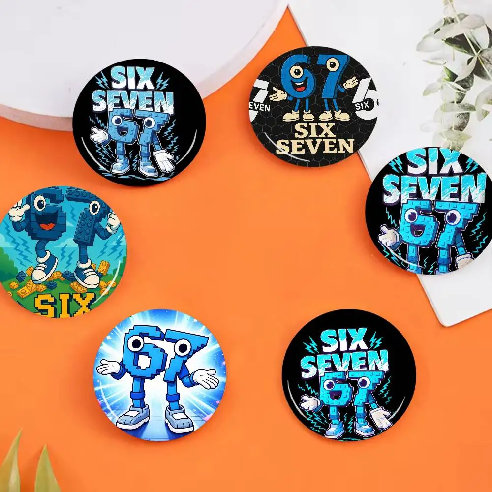 Cartoon 67 Six S-Seven 25 32 44 58 75mm Round Badges Brooches Lapel Pins Fashion Accessory Holiday Present Gift
