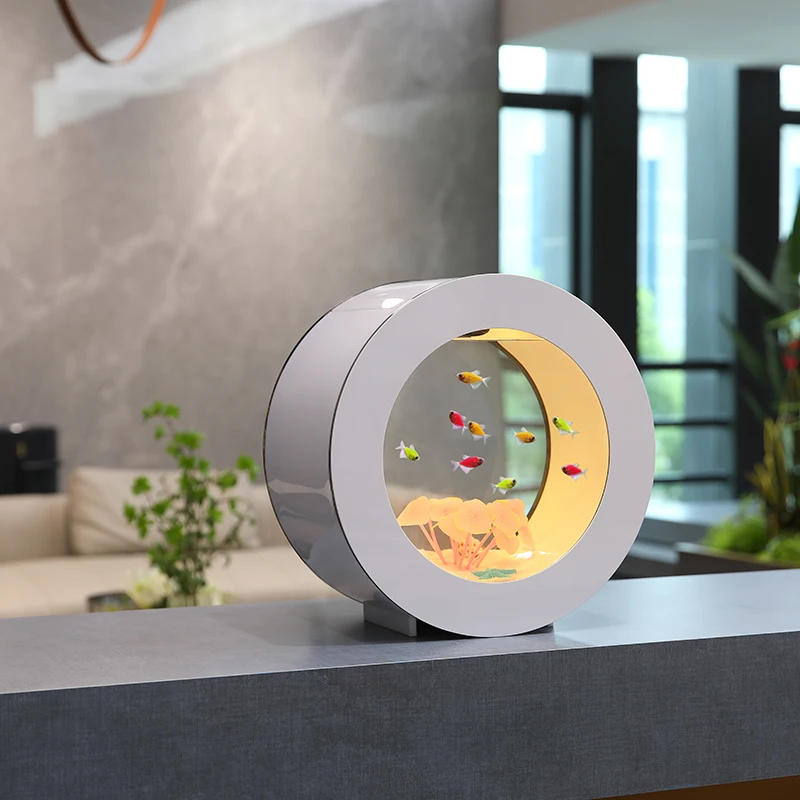 Corner Desk Decoration Vertical Full Set LED Light Gradient Color Acrylic Aquarium Fish Tank Remote Control