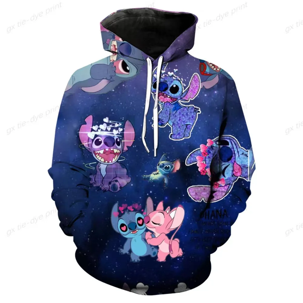 2024 Disney Hoodie Fashion Stitch Angel Monster Pocket Sweatshirt Pullover Cute hoodies girls Women\'s Sweatshirt Cartoon Top y2k