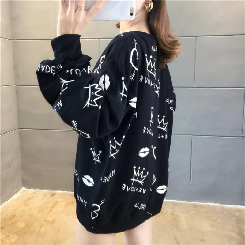 Sudaderas para mujer, ropa juvenil negra, Emo Sport, ropa de calle coreana Y2k japonesa, nuevo en jersey de talla grande para mujer, Top gráfico