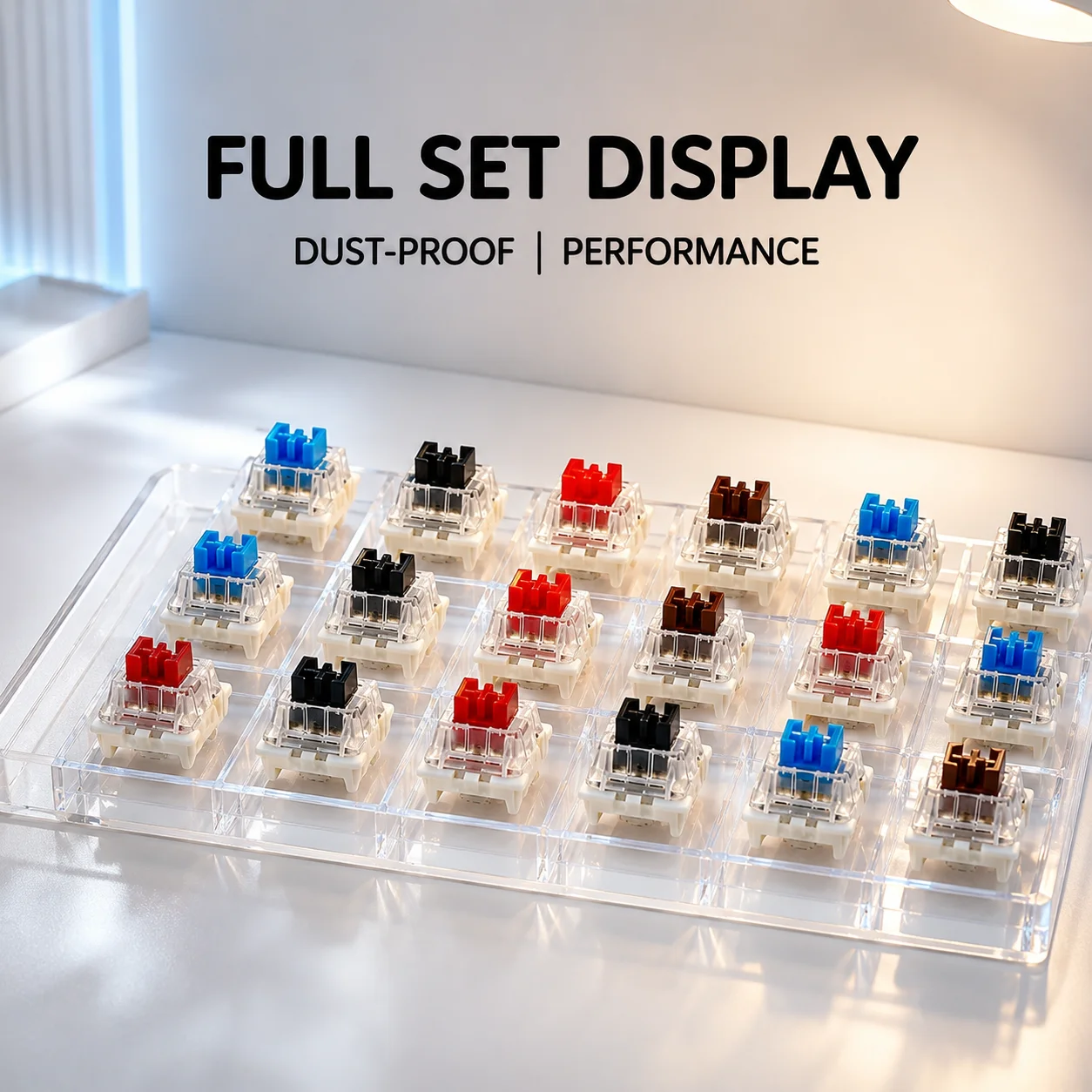 Mechanical Keyboard Switches, Dust-Resistant Clear Housing, 3-Pin MX-Style Cross Stem Replacement Switches, Red Blue Brown Black image 3
