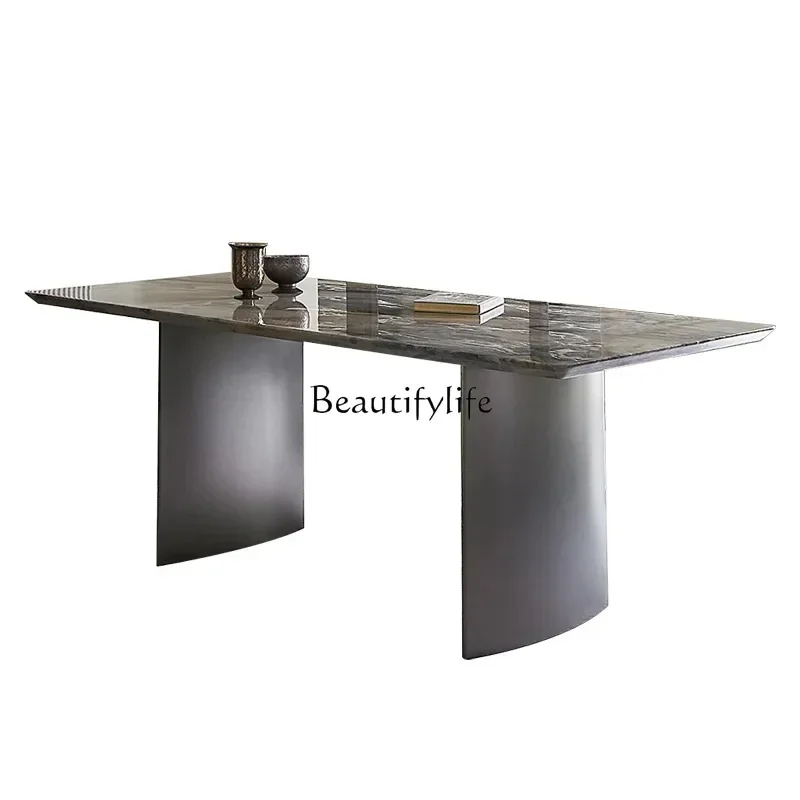 

FG10Venice brown natural marble dining table Italian light luxury rectangular modern simple natural luxury stone dining table