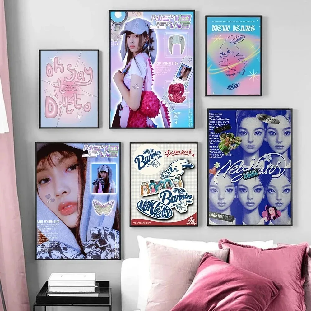 Girl Group Idol New-Jeans New Music Album OMG Cover Rabbit Poster Canvas Painting Wall Art Pictures Home Room Decor