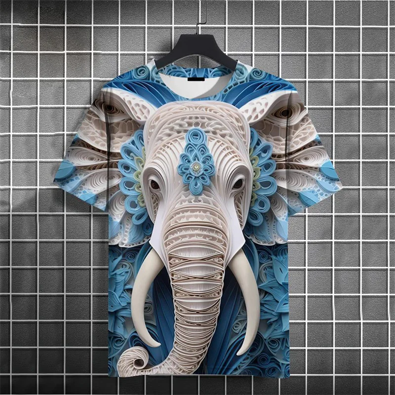 3D Printed Artistic African Elephant T-Shirt For Men Animal Pattern T Shirts Summer Breathable O-Neck Tops Short Sleeve Tees