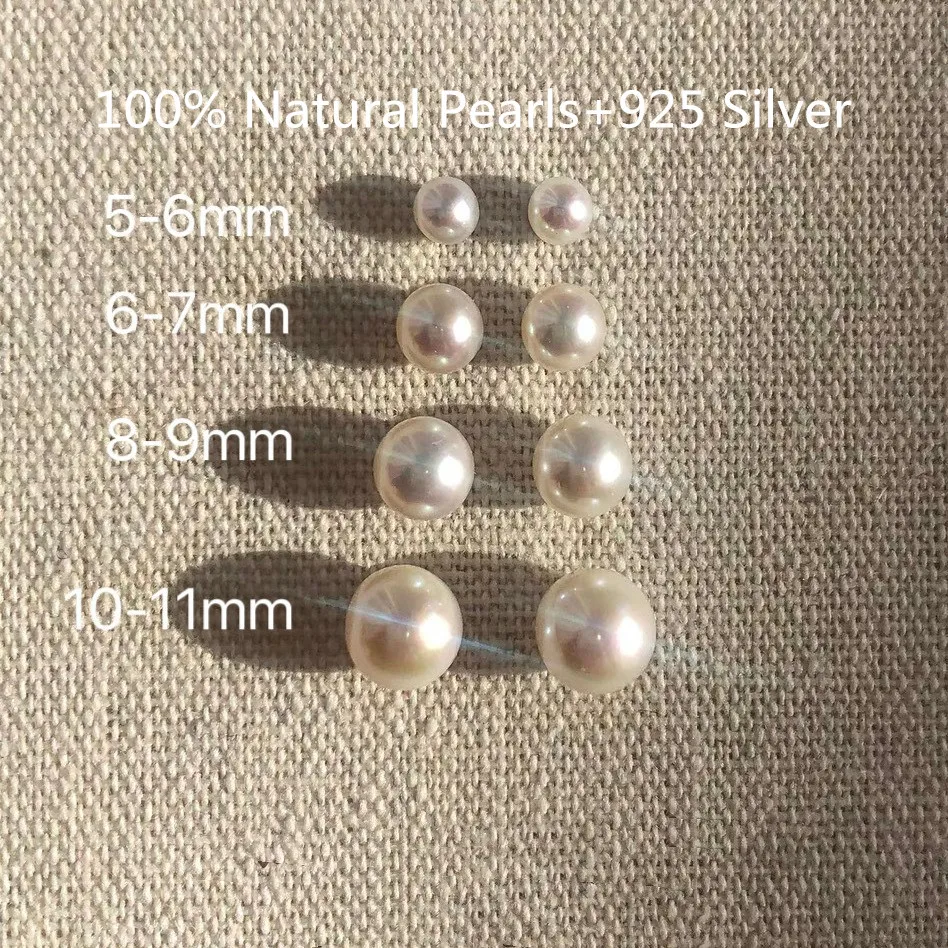 Wu-Lingzhi-Natural Pearls Stud Earrings for Women, Brief Top Quality, 6A Strong Light, Fresh Water Pearls, Round Pearls, Oblate