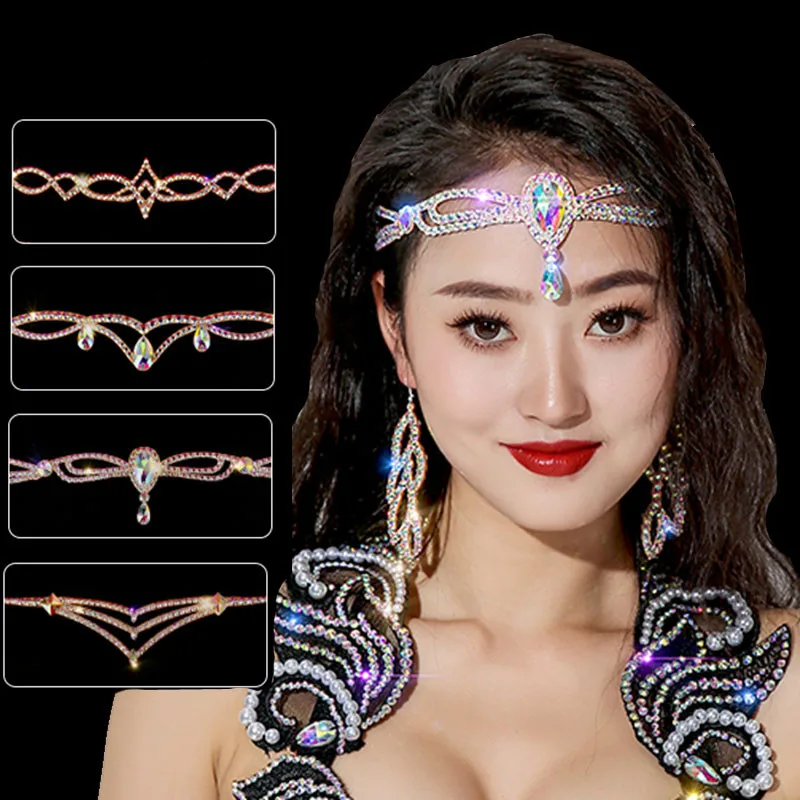 Donna Strass Fronte Testa Catena Fascia Boho Cristallo Lacrima Copricapo Gioielli per capelli Danza del ventre Matrimonio Prom Party Show