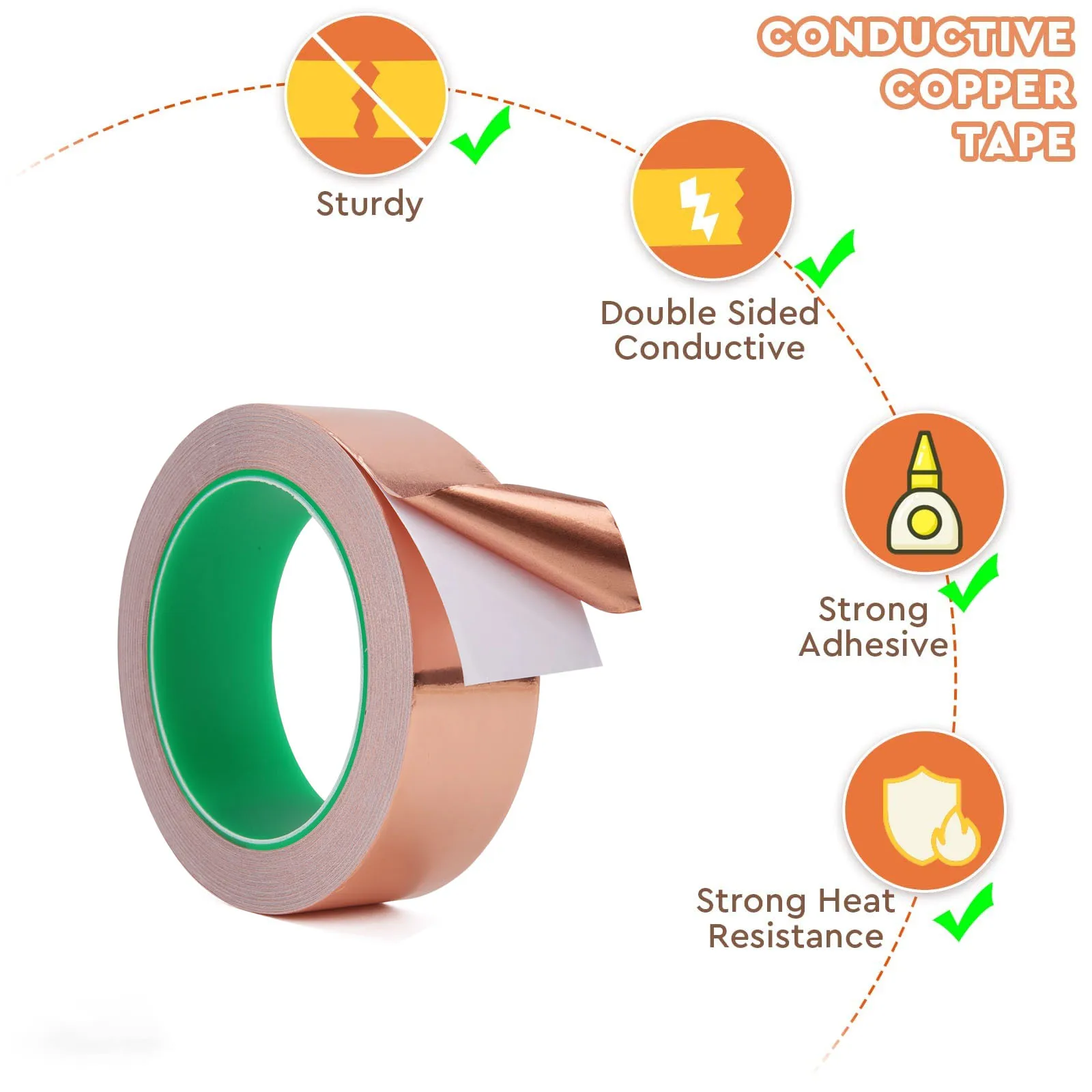 25/50 м лента из медной фольги, двухсторонняя проводящая клейкая медная лента для витражей, экранирования от электромагнитных помех, электроремонта, слизь «сделай сам»